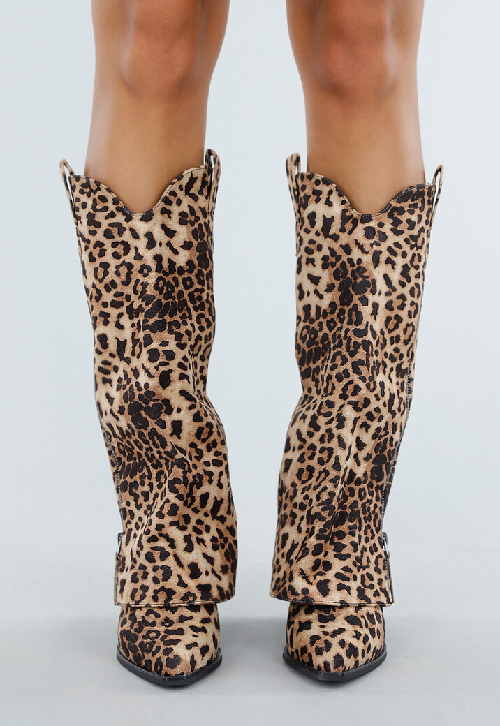 Luipaard Overlap Cowboylaarzen met Puntneus