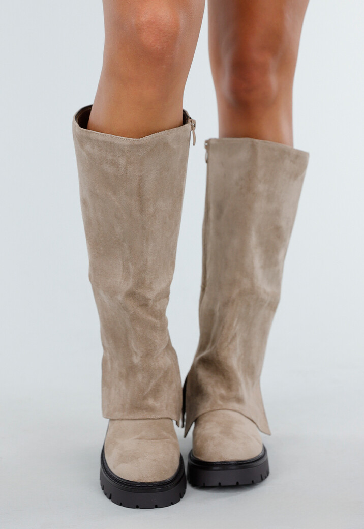 Khaki Hoge Laarzen met Chunky Zool en Suèdelook