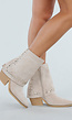 Beige Cowboy Enkellaarsjes met Studs en Rits