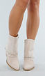 Beige Cowboy Enkellaarsjes met Studs en Rits