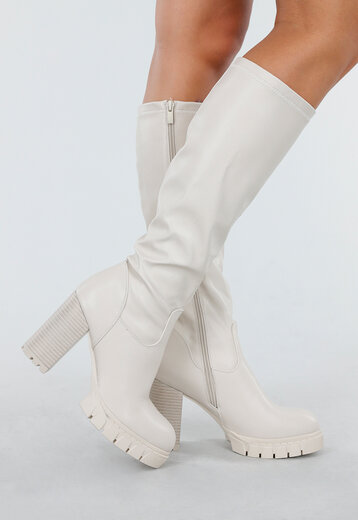 Crèmekleurige Hoge Laarzen