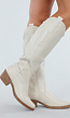 Beige Hoge Cowboylaarzen met Sierstiksels en Rits