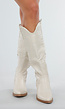 Beige Hoge Cowboylaarzen met Sierstiksels en Rits
