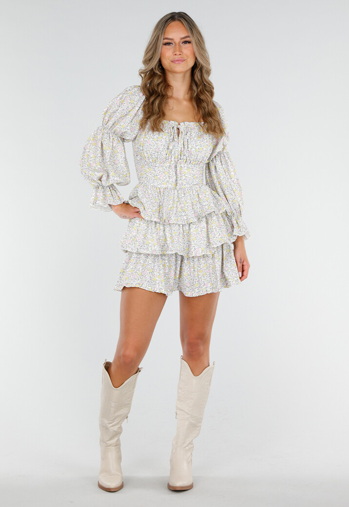 Beige Hoge Cowboylaarzen met Sierstiksels en Rits