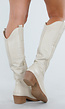 Beige Hoge Cowboylaarzen met Sierstiksels en Rits