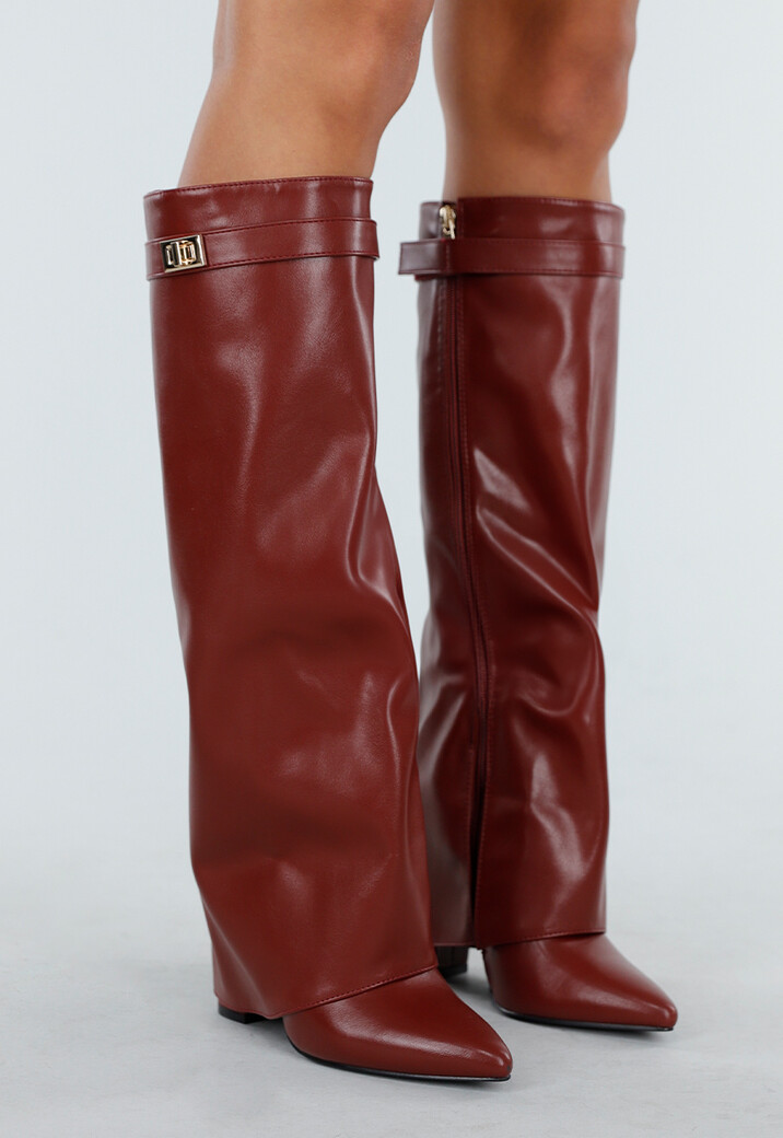 Bordeaux Rode Overlap Laarzen met Puntneus in Leatherlook
