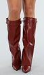 Bordeaux Rode Overlap Laarzen met Puntneus in Leatherlook