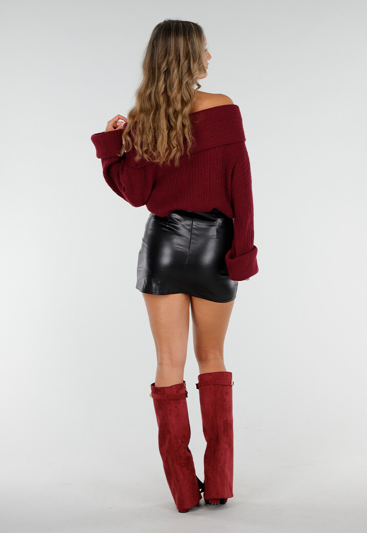 Bordeaux Rode Overlap Laarzen met Puntneus in Suèdelook