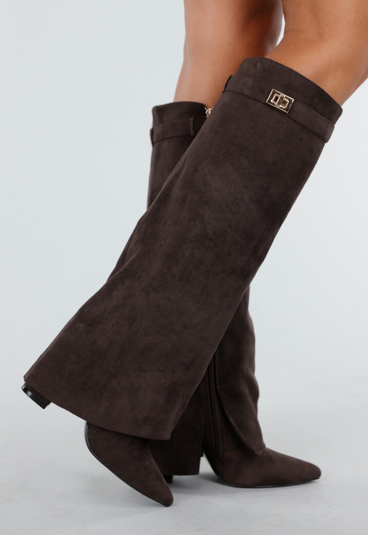 Donkerbruine Overlap Laarzen met Puntneus in Suèdelook