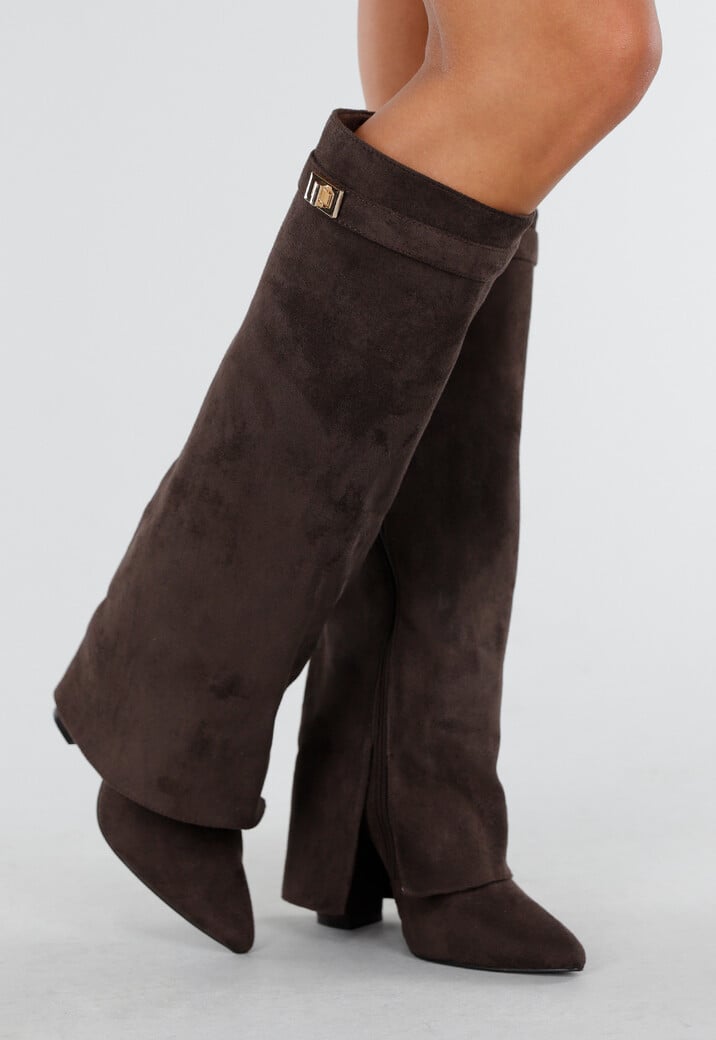 Donkerbruine Overlap Laarzen met Puntneus in Suèdelook