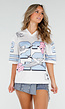 Witte Jersey Top met Vogelprint en Oversized Pasvorm