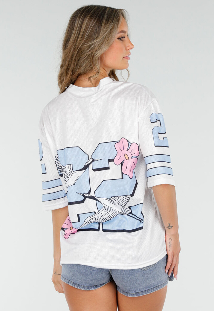 Witte Jersey Top met Vogelprint en Oversized Pasvorm