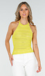 Geelgroen Gehaakte Haltertop met Open Rug