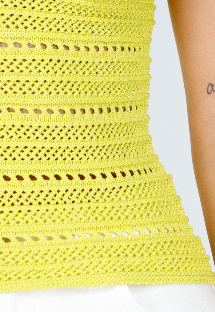 Geelgroen Gehaakte Haltertop met Open Rug