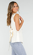 Crèmekleurige Mouwloze Top met Knopen en Striksluiting op rug