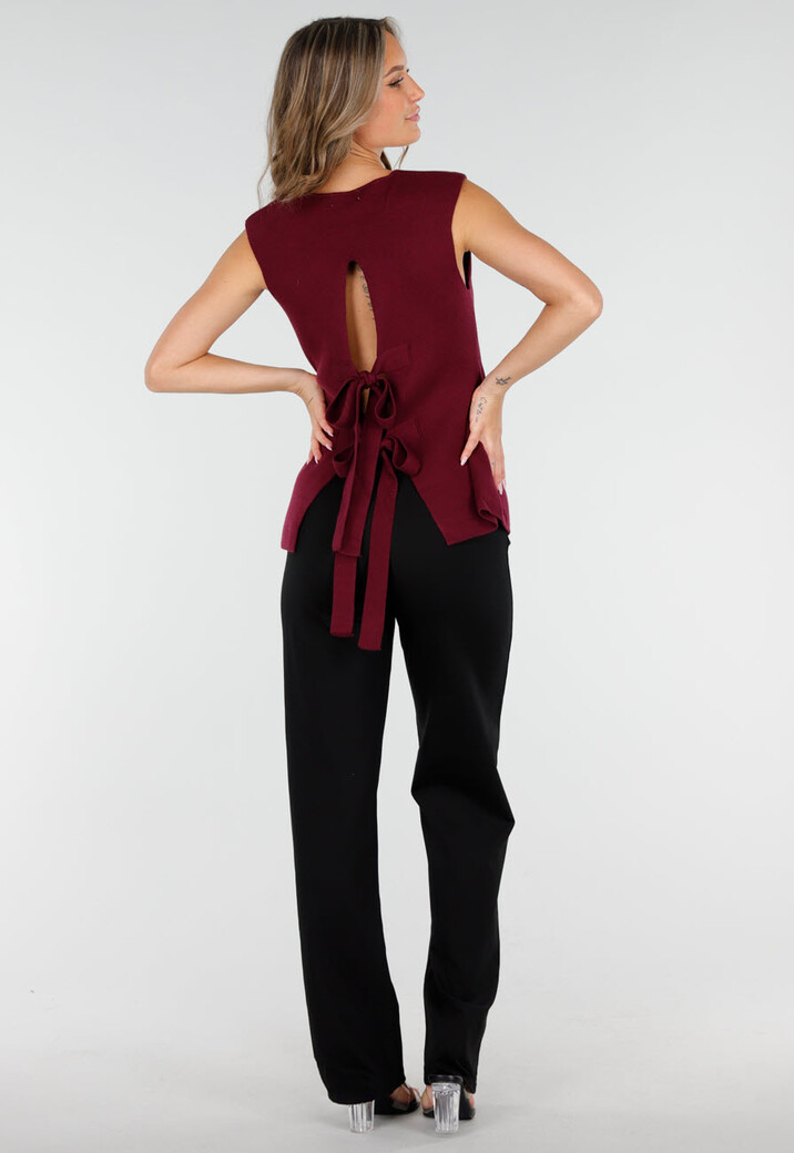 Bordeaux Mouwloze Top met Goudkleurige Knopen en Strik