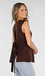 Bruine Mouwloze Top met Goudkleurige Knopen en Strik