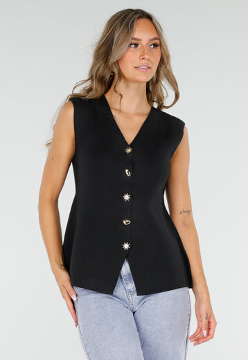 Top met Gouden Knopen Zwart
