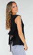 Zwarte Mouwloze Top met Goudkleurige Knopen en Strik