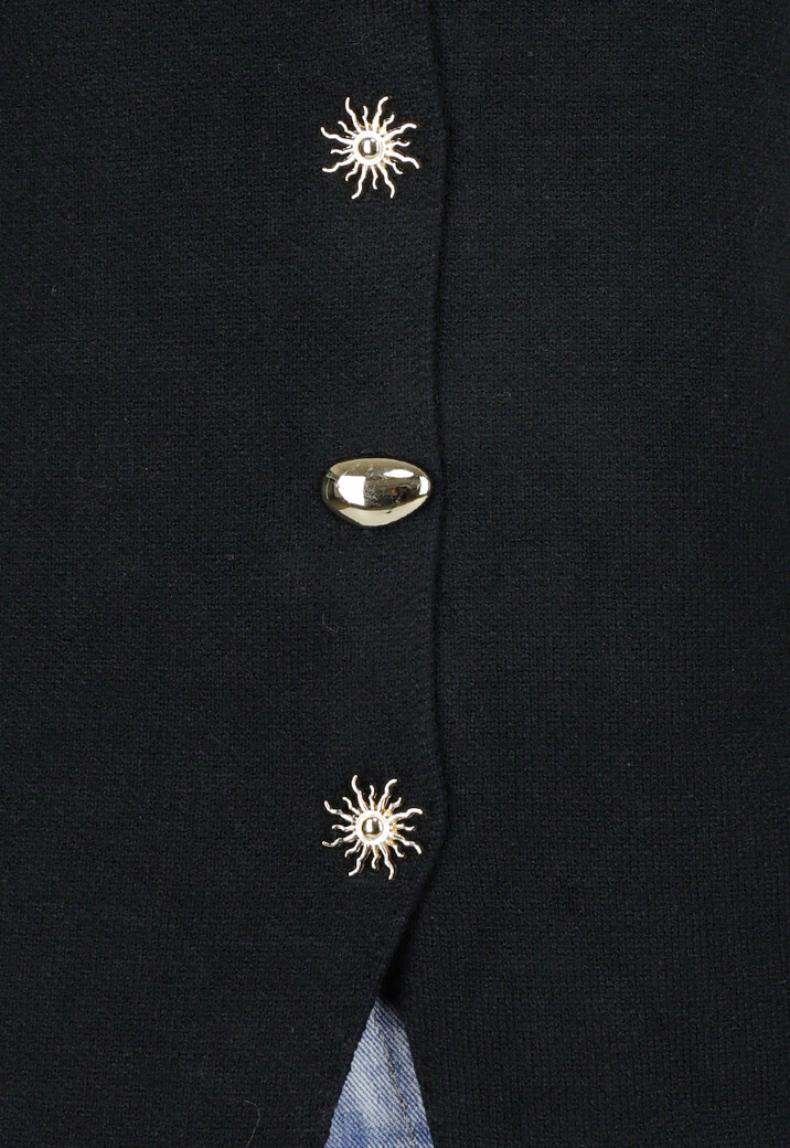 Zwarte Mouwloze Top met Goudkleurige Knopen en Strik