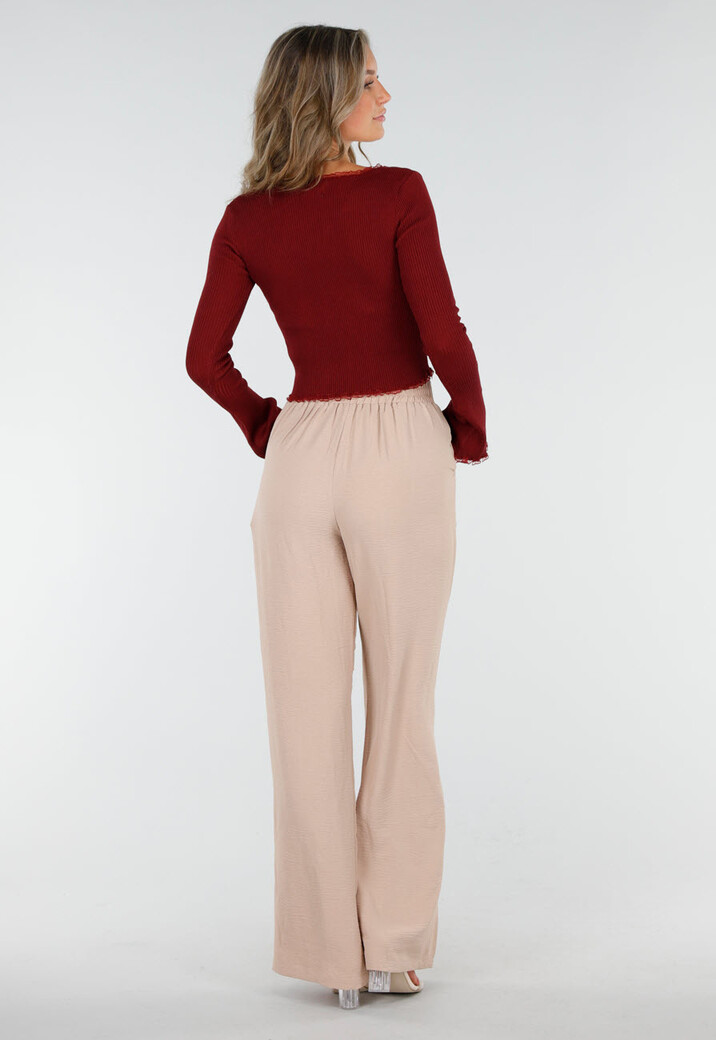 Bordeaux Stretch Rib Top met Teddybeertjes en Vierkante Halslijn