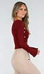 Bordeaux Stretch Rib Top met Teddybeertjes en Vierkante Halslijn