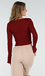 Bordeaux Stretch Rib Top met Teddybeertjes en Vierkante Halslijn