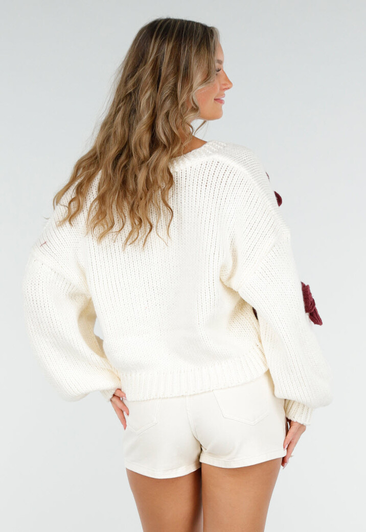 Gebreid Crèmekleurig Vest met Bordeaux Strikken