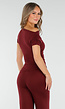 Bordeaux Off Shoulder Set met Wijde Broek en Stretch