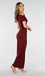 Bordeaux Off Shoulder Set met Wijde Broek en Stretch