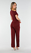 Bordeaux Off Shoulder Set met Wijde Broek en Stretch