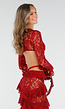 Rode Two Piece Set van Kant met Ruffles en Lange Mouwen