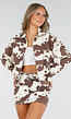 Wit-Bruin Cowprint Jasje met Rits en Elastische Zoom