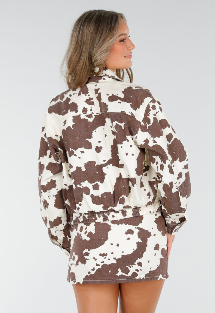 Wit-Bruin Cowprint Jasje met Rits en Elastische Zoom