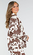 Wit-Bruin Denim Jasje met All-Over Cowprint