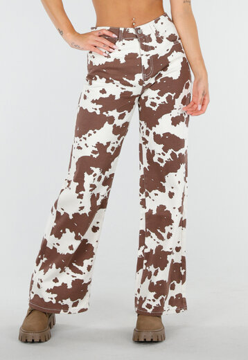 Koeienprint Jeans Wit-Bruin