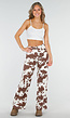 Wit-Bruine High Waist Jeans met All-Over Cowprint