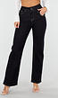 Donkerblauwe High Waist Overslag Wide Leg Jeans met Rechte Pijpen