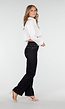 Donkerblauwe High Waist Overslag Wide Leg Jeans met Rechte Pijpen