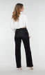 Donkerblauwe High Waist Overslag Wide Leg Jeans met Rechte Pijpen