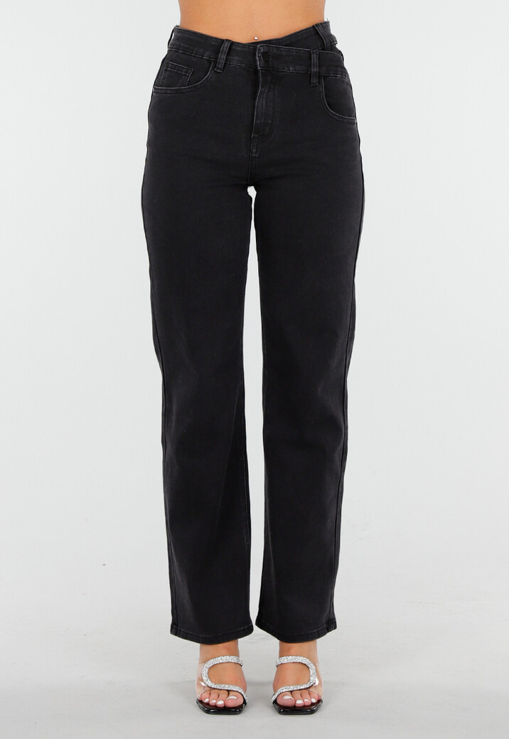 Zwarte High Waist Straight Jeans met Rechte Pijpen