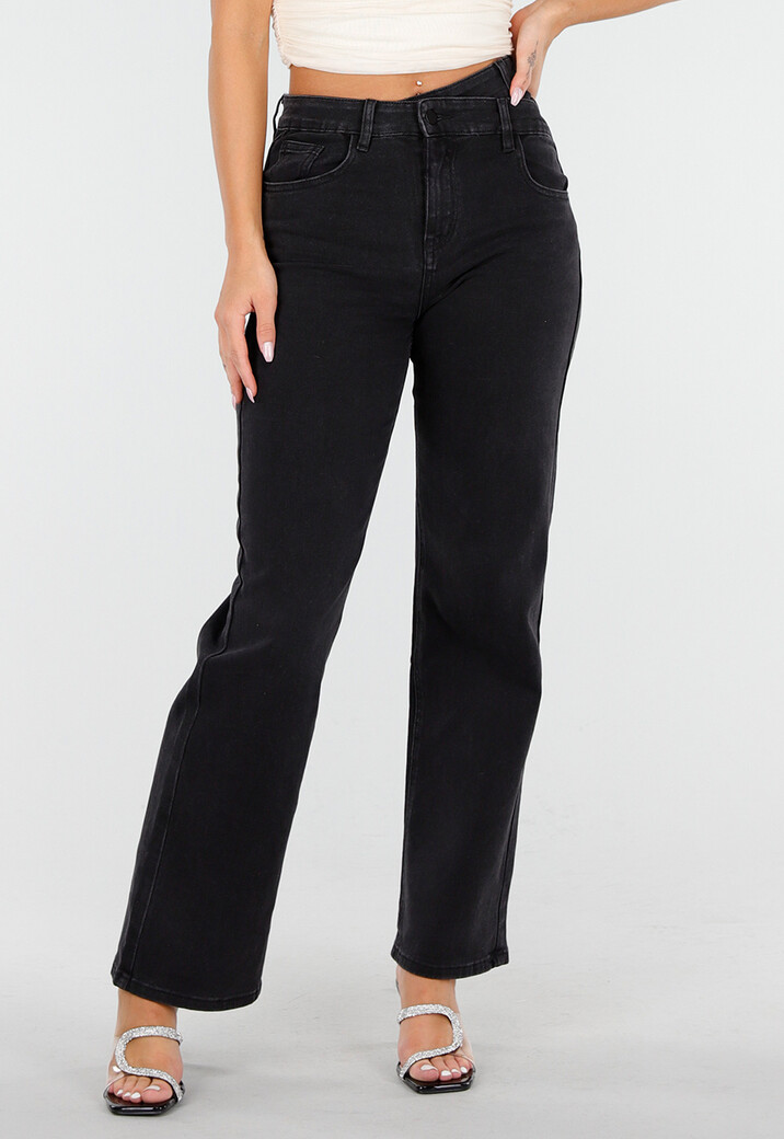 Zwarte High Waist Straight Jeans met Rechte Pijpen