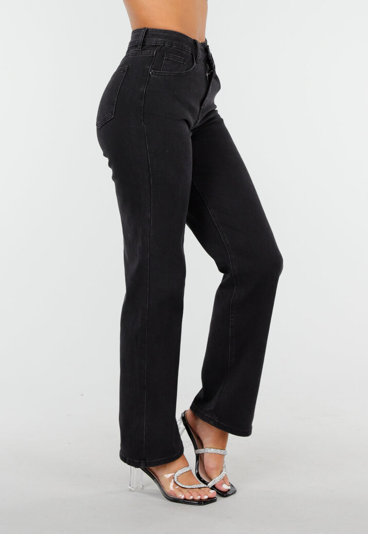 Zwarte High Waist Straight Jeans met Rechte Pijpen