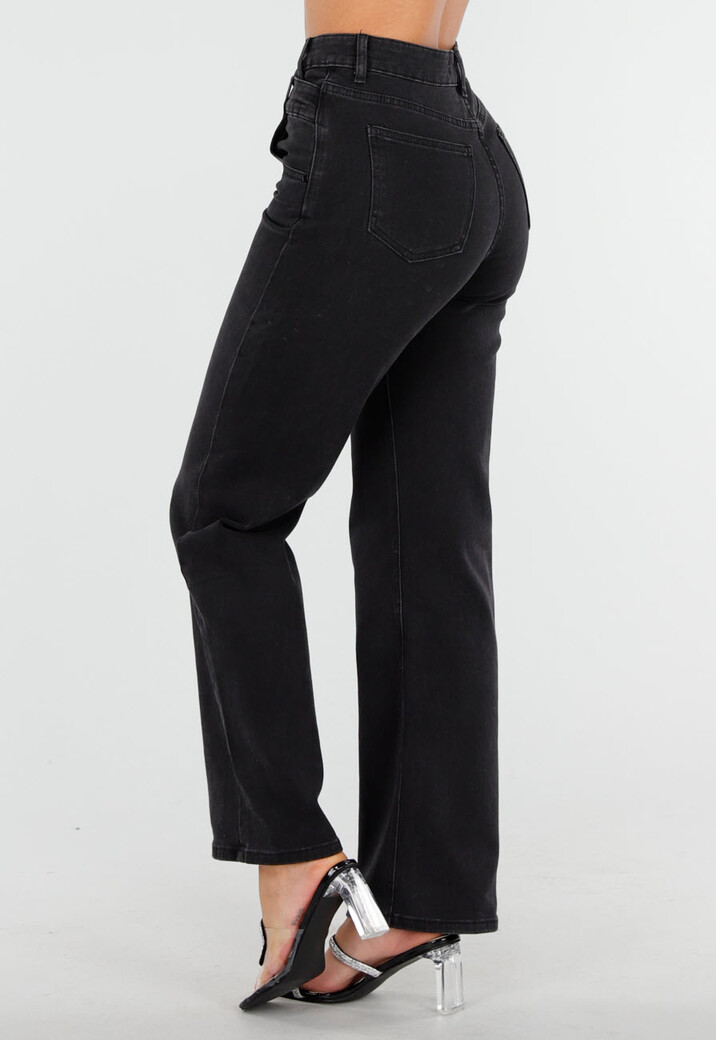 Zwarte High Waist Straight Jeans met Rechte Pijpen