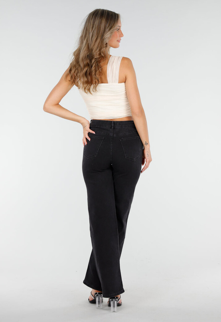 Zwarte High Waist Straight Jeans met Rechte Pijpen