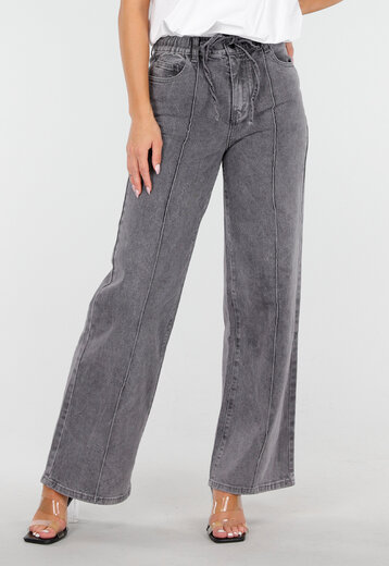 Redial Jeans  Grijze Straight Leg Stretch Jeans met Strik