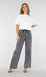 Grijze Wide Leg Jeans met Hoge Taille en Striksluiting
