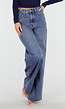 Donkerblauwe High Waist Wide Leg Jeans met Losse Pijpen