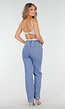 Lichtblauwe High Waist Jeans met Geruwde Hartjes