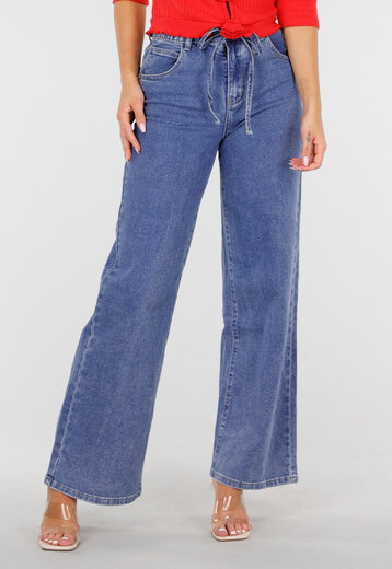 Stretch Jeans met Strikkoord Blauw